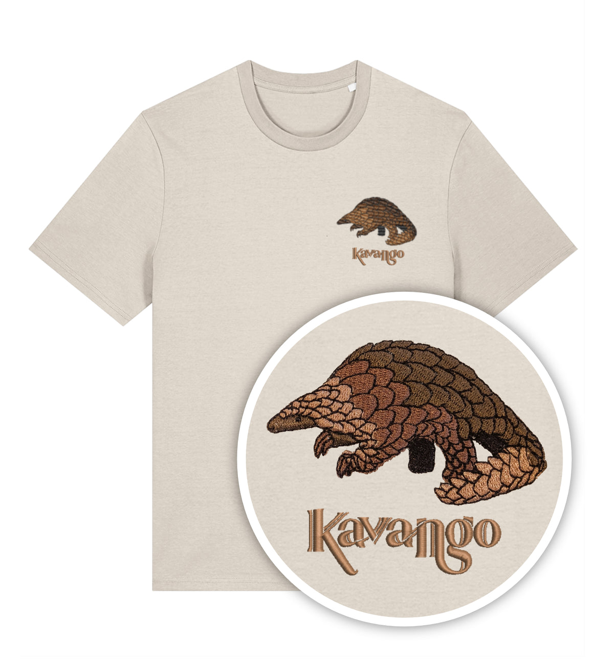 Men's/Unisex Embroidered Kavango Pangolin T-Shirt - Organic Cotton