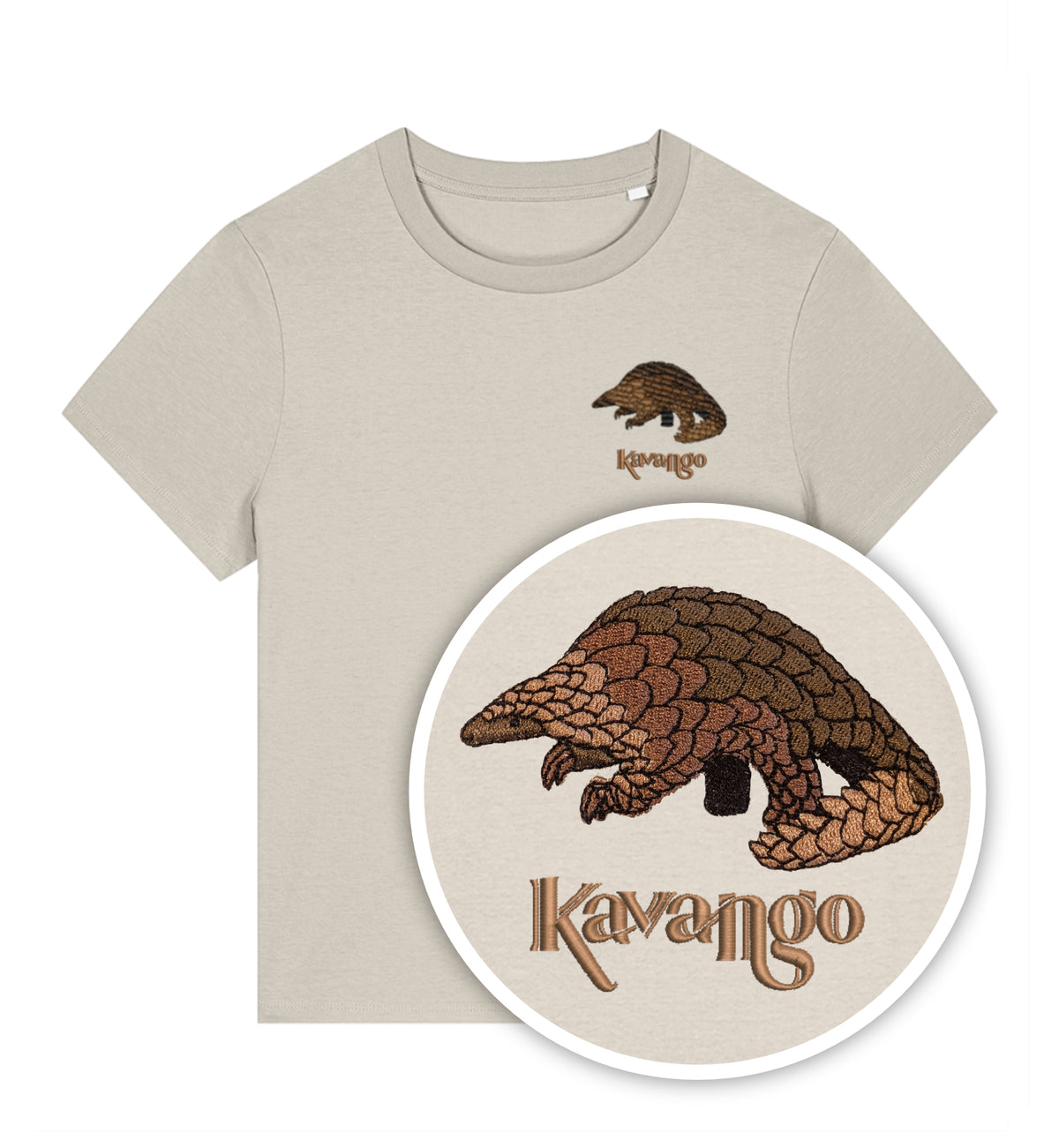 Women's Embroidered Kavango Pangolin T-Shirt - Organic Cotton