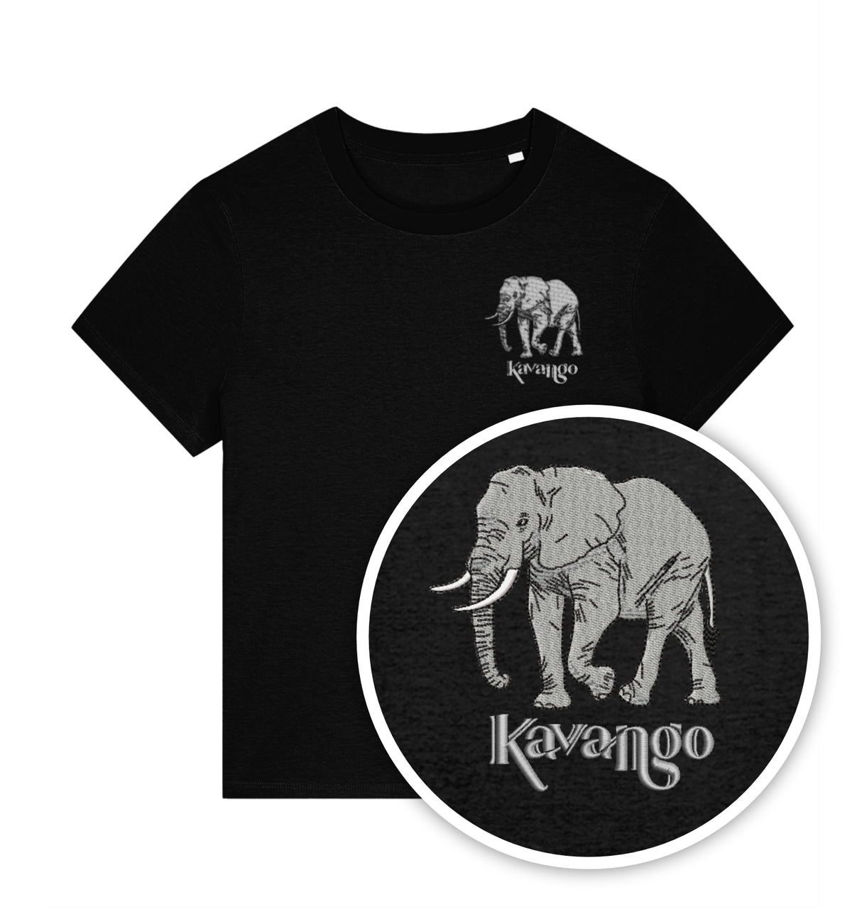 Women's Embroidered Kavango Elephant T-Shirt – Organic Cotton